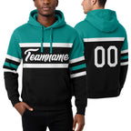 Custom Stitched Black White-Aqua Line Sports Pullover Sweatshirt Hoodie worn front and back