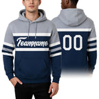 Custom Stitched Navy White-Gray Line Sports Pullover Sweatshirt Hoodie worn front and back