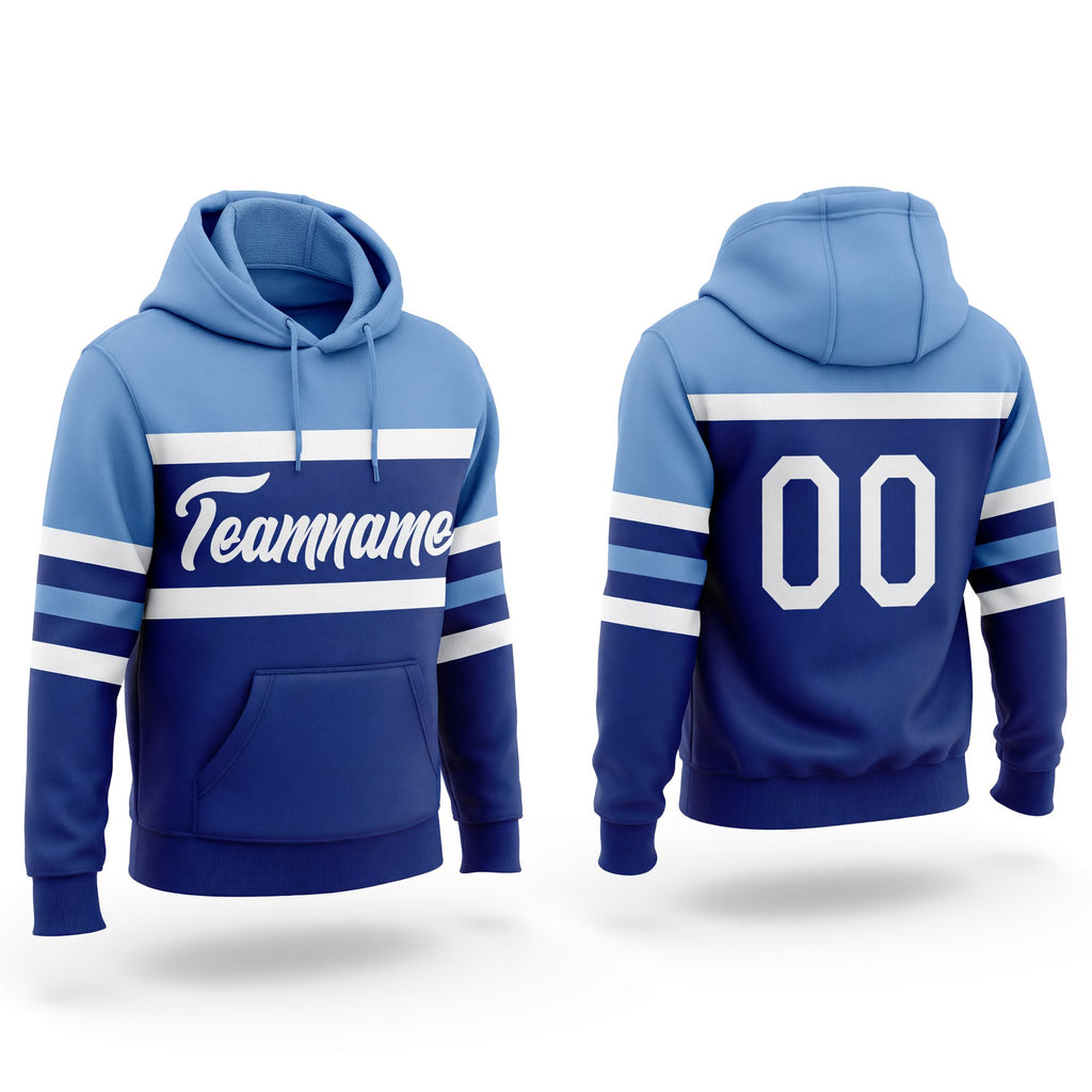 Custom Stitched Royal White-Light Blue Line Sports Pullover Sweatshirt Hoodie