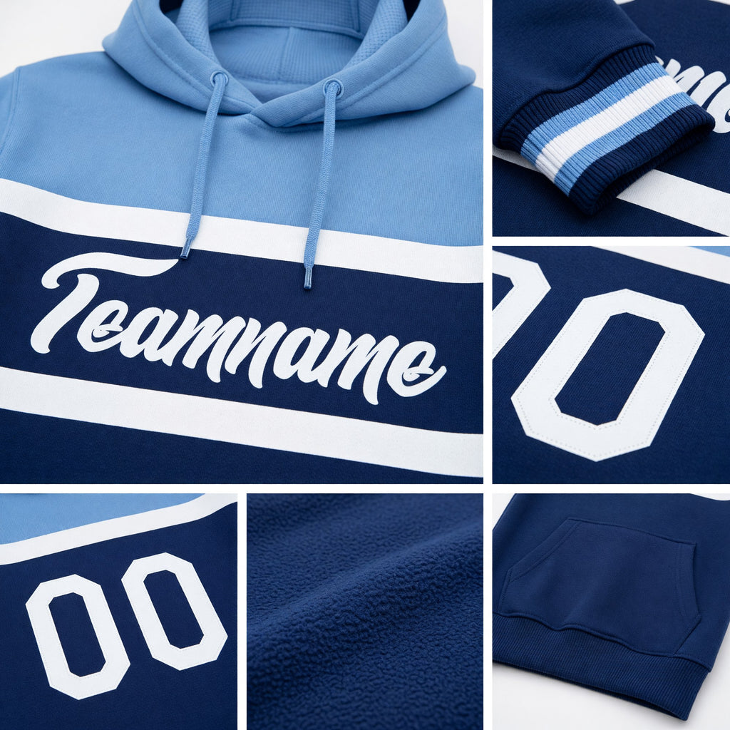 Custom Stitched Royal White-Light Blue Line Sports Pullover Sweatshirt Hoodie detail