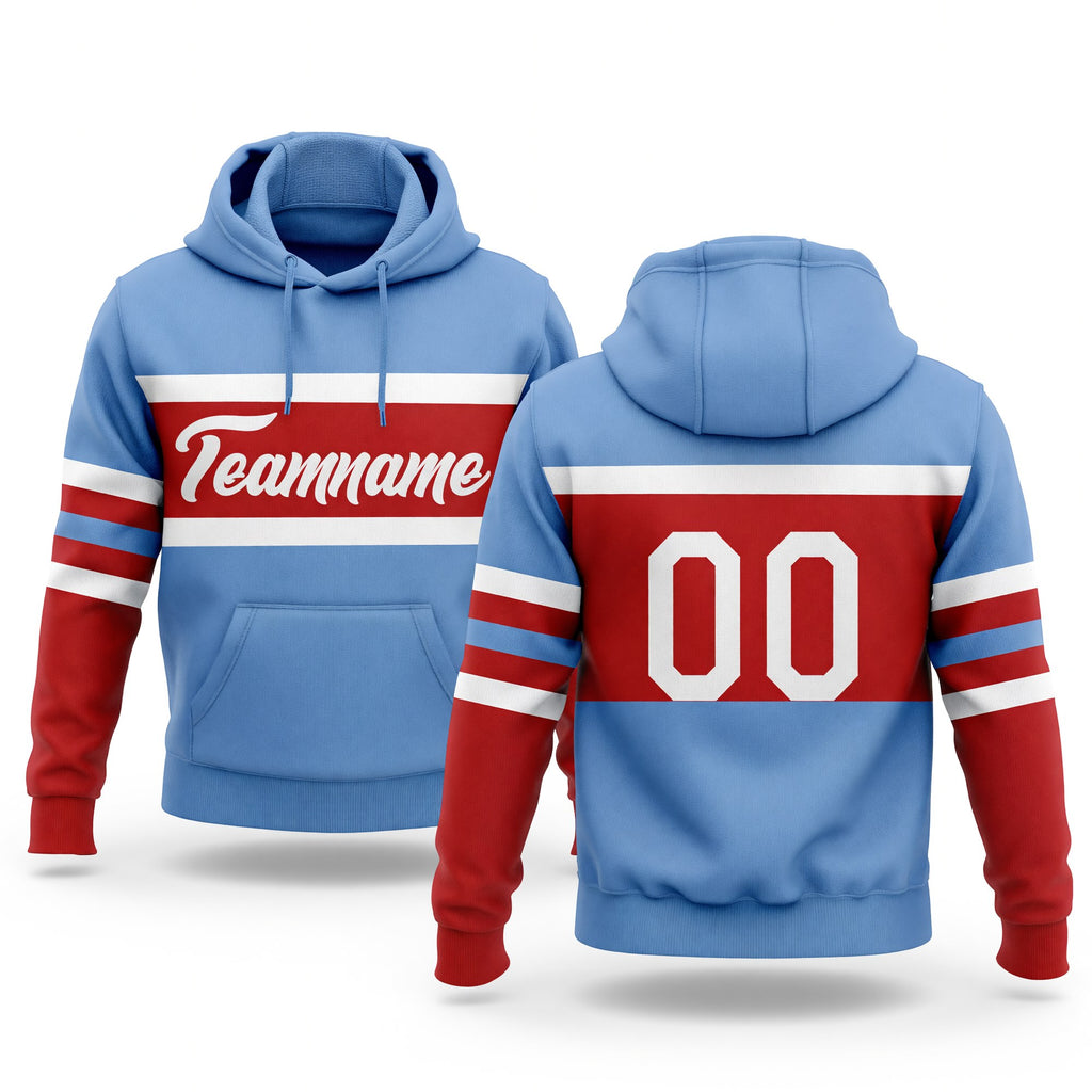 Custom Stitched Red White-Light Blue Line Sports Pullover Sweatshirt Hoodie
