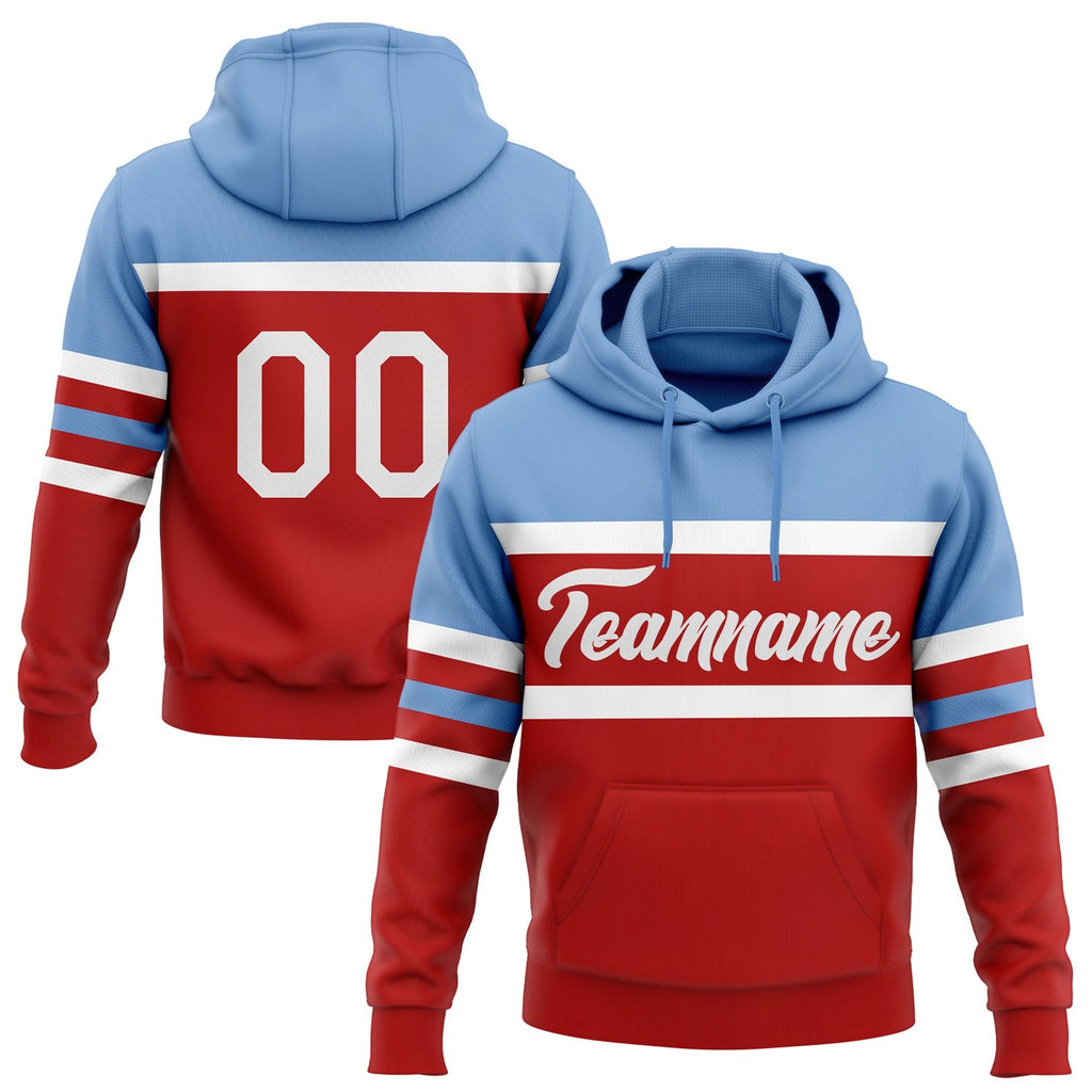 Custom Stitched Red White-Light Blue Line Sports Pullover Sweatshirt Hoodie photo 1