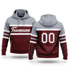 Custom Stitched Burgundy White-Gray Line Sports Pullover Sweatshirt Hoodie