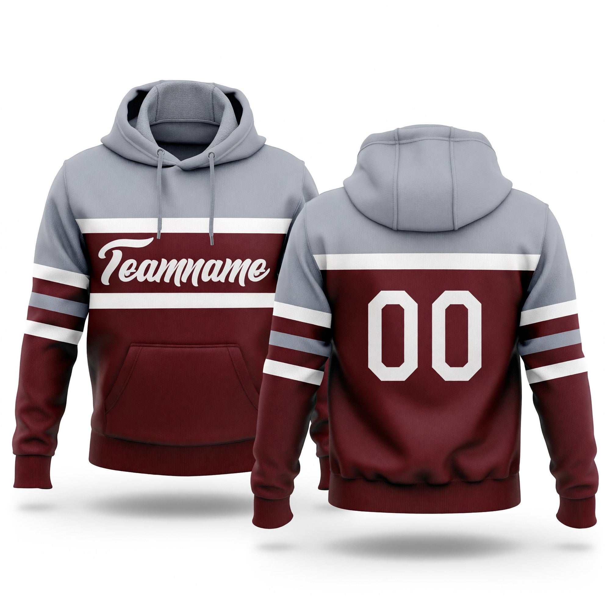 Custom Stitched Burgundy White-Gray Line Sports Pullover Sweatshirt Hoodie