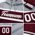 Custom Stitched Burgundy White-Gray Line Sports Pullover Sweatshirt Hoodie detail