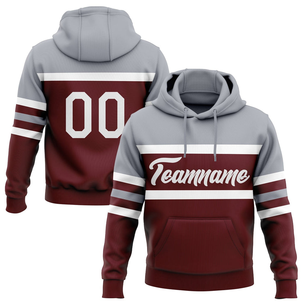 Custom Stitched Burgundy White-Gray Line Sports Pullover Sweatshirt Hoodie photo 1