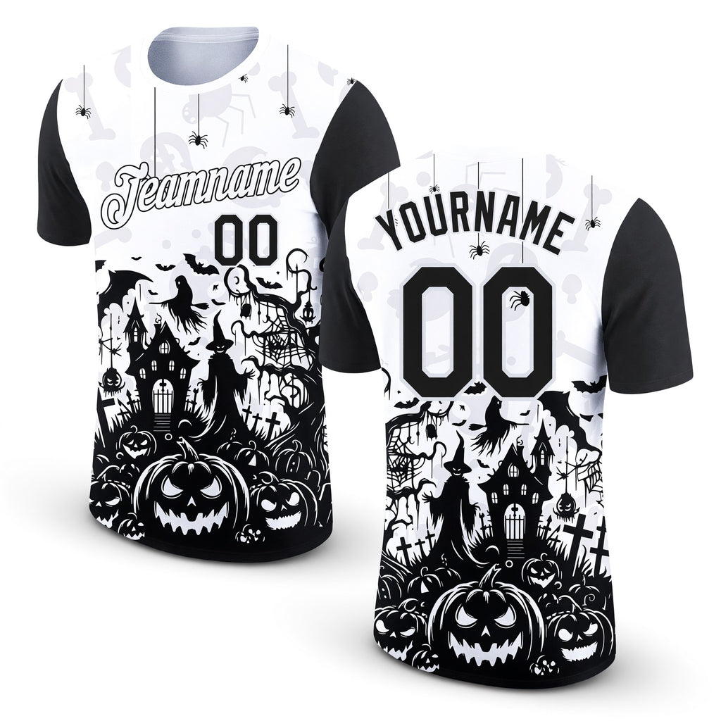 Custom White Black 3D Halloween Performance T-Shirt