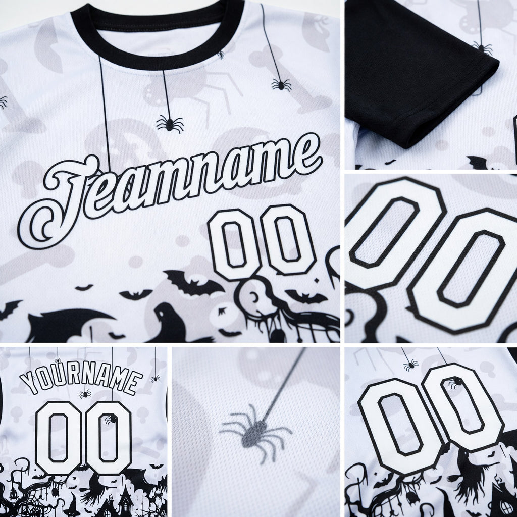 Custom White Black 3D Halloween Performance T-Shirt detail