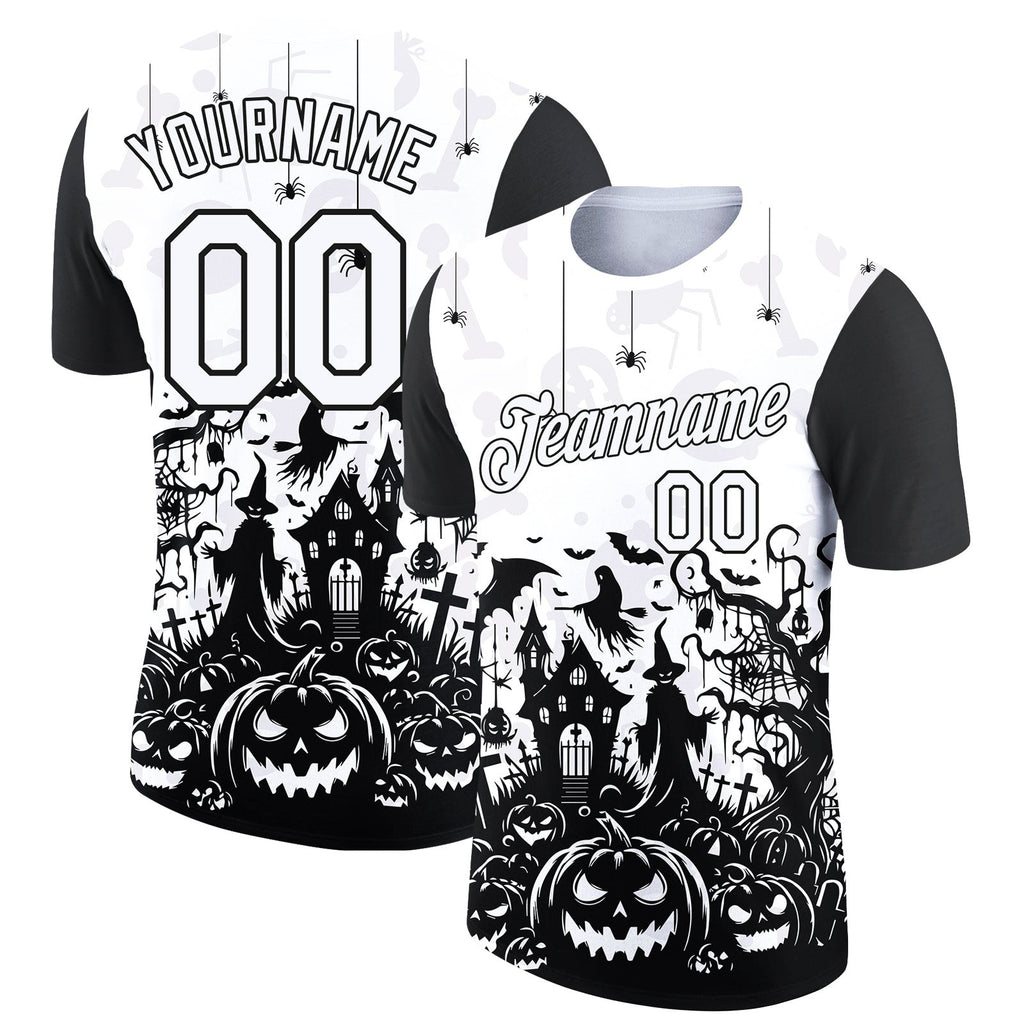 Custom White Black 3D Halloween Performance T-Shirt photo 1