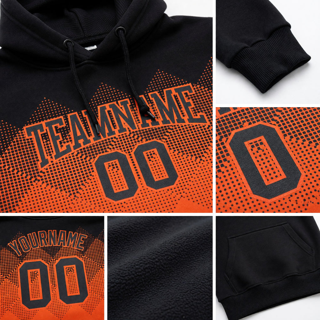 Custom Stitched Black Orange 3D Pattern Design Gradient Square Shape Sports Pullover Sweatshirt Hoodie detail