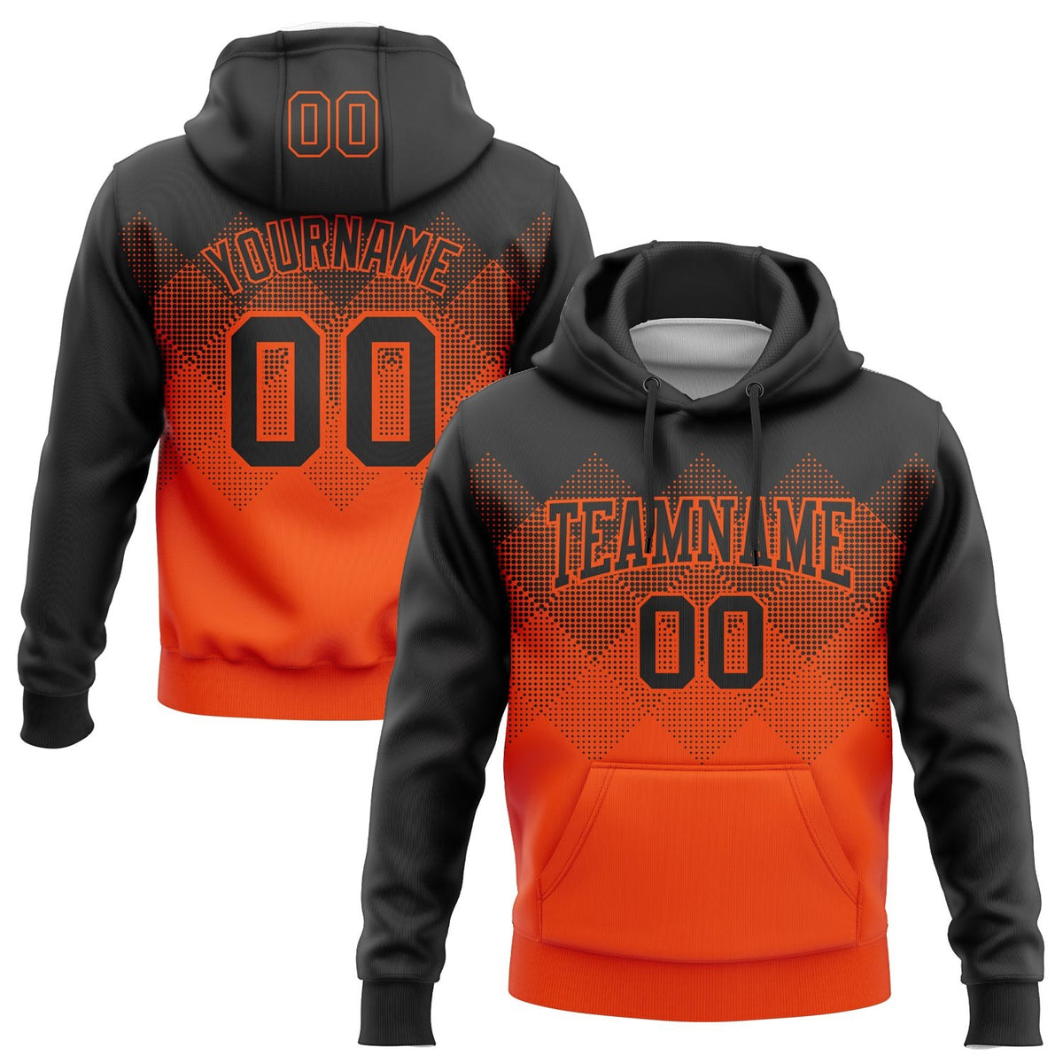 Custom Stitched Black Orange 3D Pattern Design Gradient Square Shape Sports Pullover Sweatshirt Hoodie photo 1