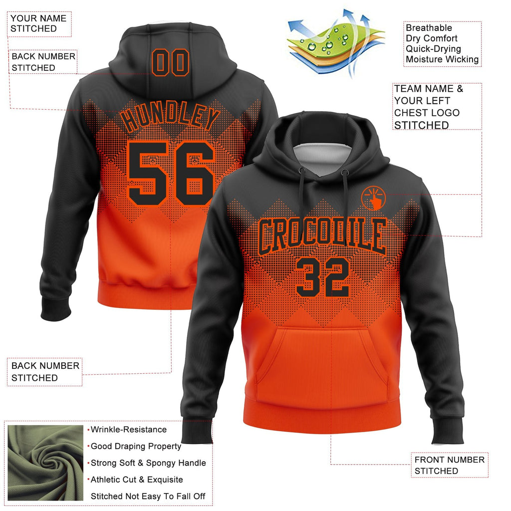 Custom Stitched Black Orange 3D Pattern Design Gradient Square Shape Sports Pullover Sweatshirt Hoodie photo 2