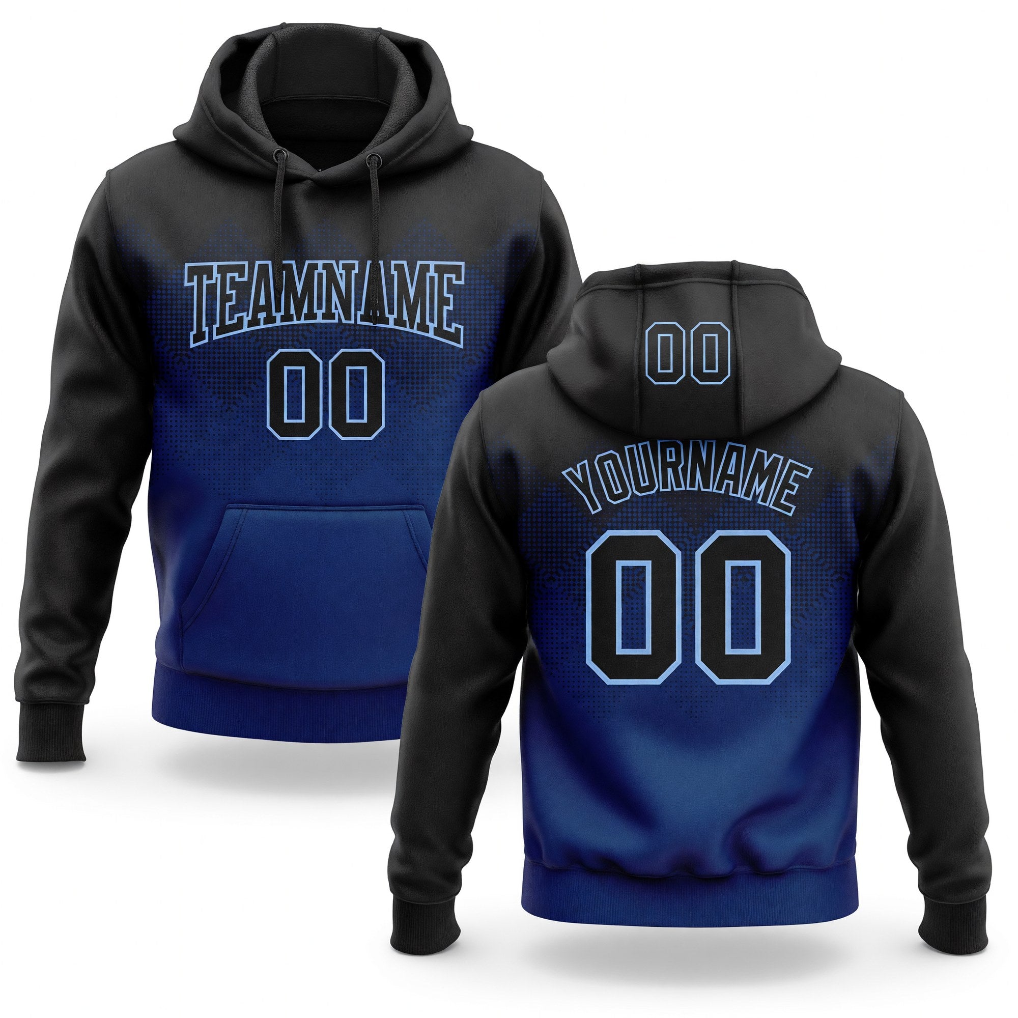 Custom Stitched Black US Navy Blue-Light Blue 3D Pattern Design Gradient Square Shape Sports Pullover Sweatshirt Hoodie