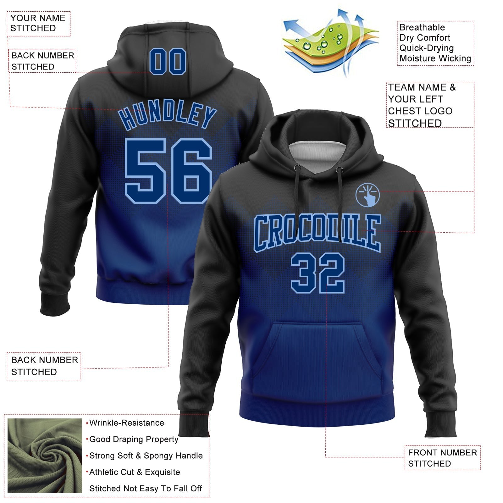 Custom Stitched Black US Navy Blue-Light Blue 3D Pattern Design Gradient Square Shape Sports Pullover Sweatshirt Hoodie photo 2
