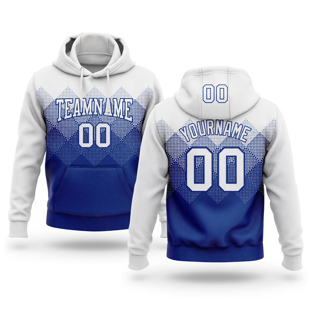 Custom Stitched White Royal 3D Pattern Design Gradient Square Shape Sports Pullover Sweatshirt Hoodie
