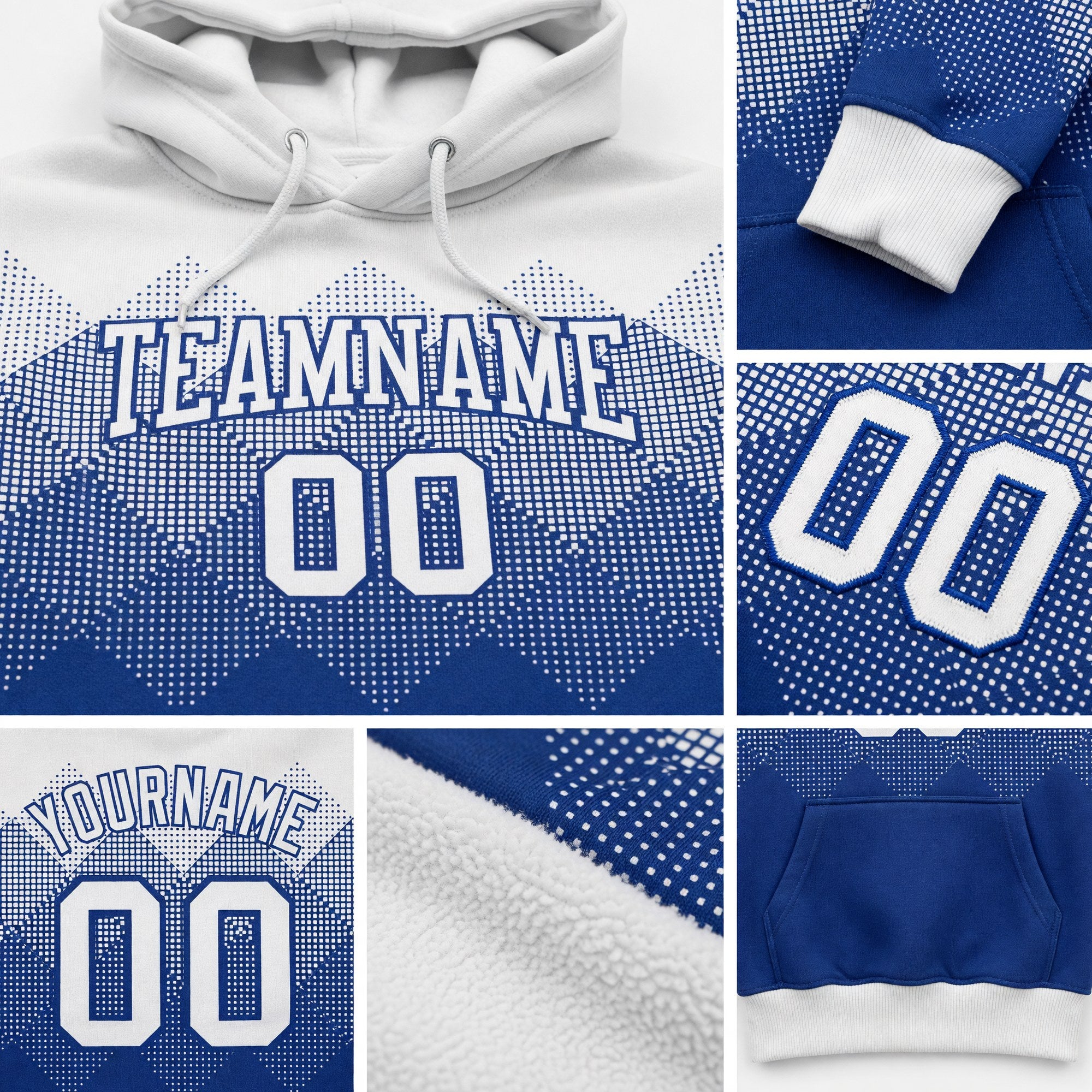 Custom Stitched White Royal 3D Pattern Design Gradient Square Shape Sports Pullover Sweatshirt Hoodie detail