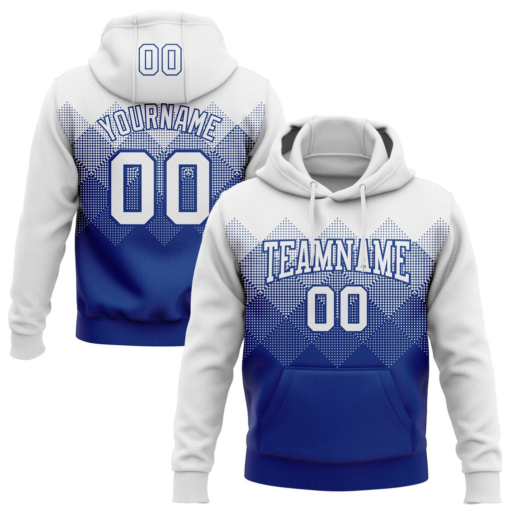 Custom Stitched White Royal 3D Pattern Design Gradient Square Shape Sports Pullover Sweatshirt Hoodie photo 1
