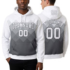 Custom Stitched White Steel Gray 3D Pattern Design Gradient Square Shape Sports Pullover Sweatshirt Hoodie worn front and back