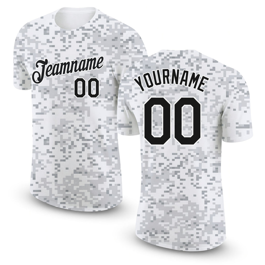 Custom Camo Black-White 3D Arctic Camouflage Performance T-Shirt