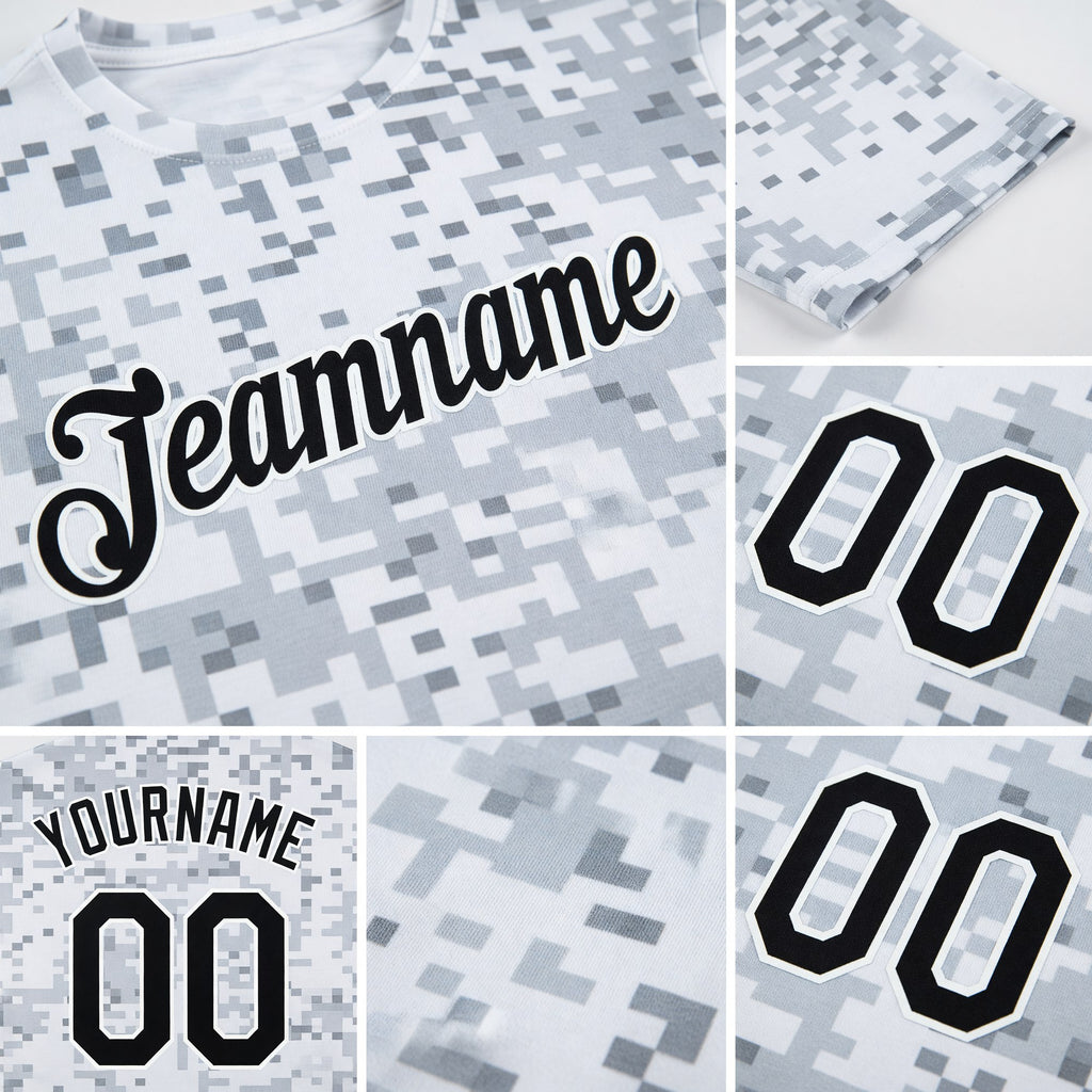Custom Camo Black-White 3D Arctic Camouflage Performance T-Shirt detail