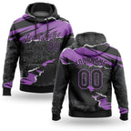 Custom Stitched Black Medium Purple 3D Pattern Design Torn Paper Style Sports Pullover Sweatshirt Hoodie