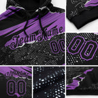 Custom Stitched Black Medium Purple 3D Pattern Design Torn Paper Style Sports Pullover Sweatshirt Hoodie detail