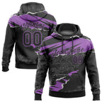 Custom Stitched Black Medium Purple 3D Pattern Design Torn Paper Style Sports Pullover Sweatshirt Hoodie photo 1