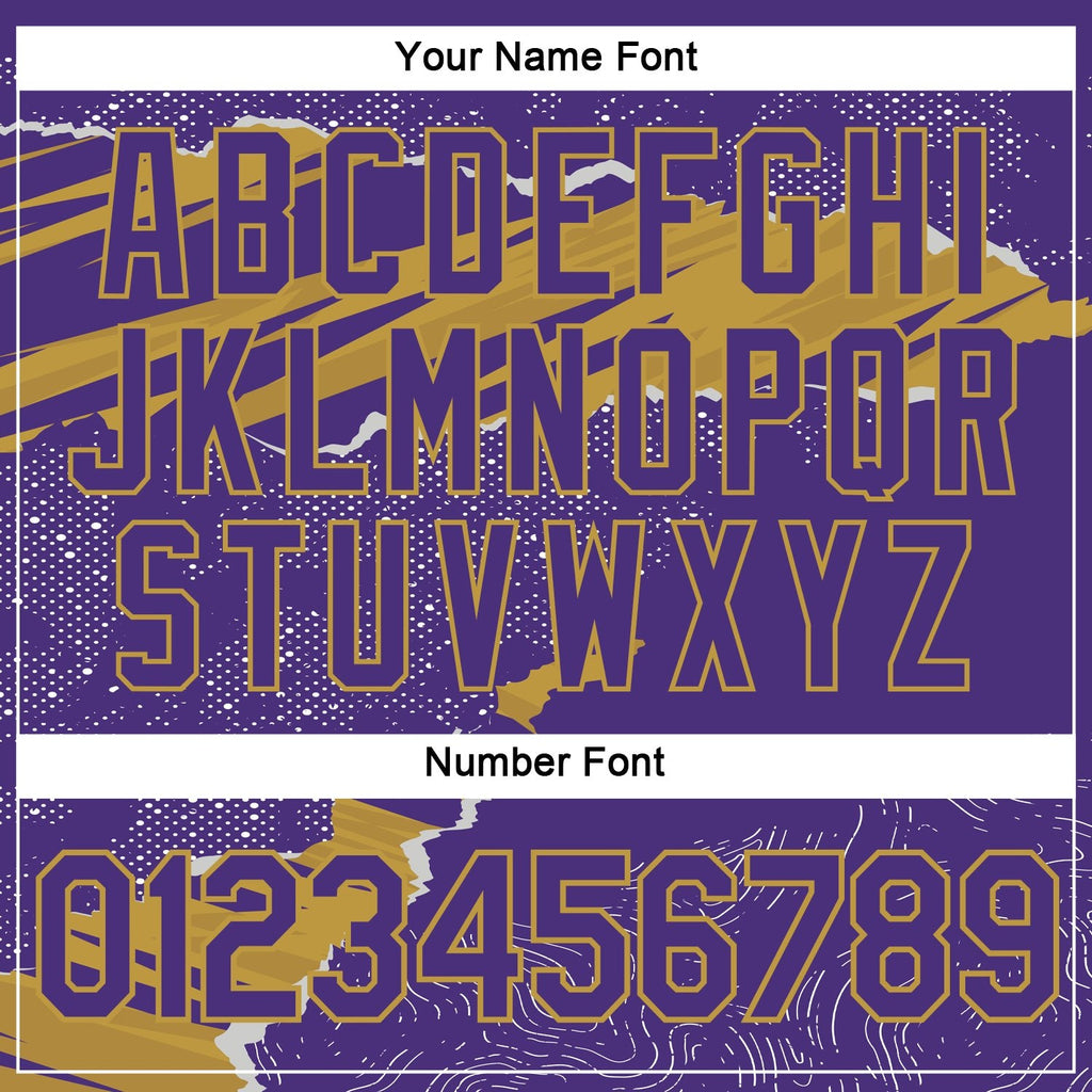 Custom Stitched Purple Old Gold 3D Pattern Design Torn Paper Style Sports Pullover Sweatshirt Hoodie photo 3