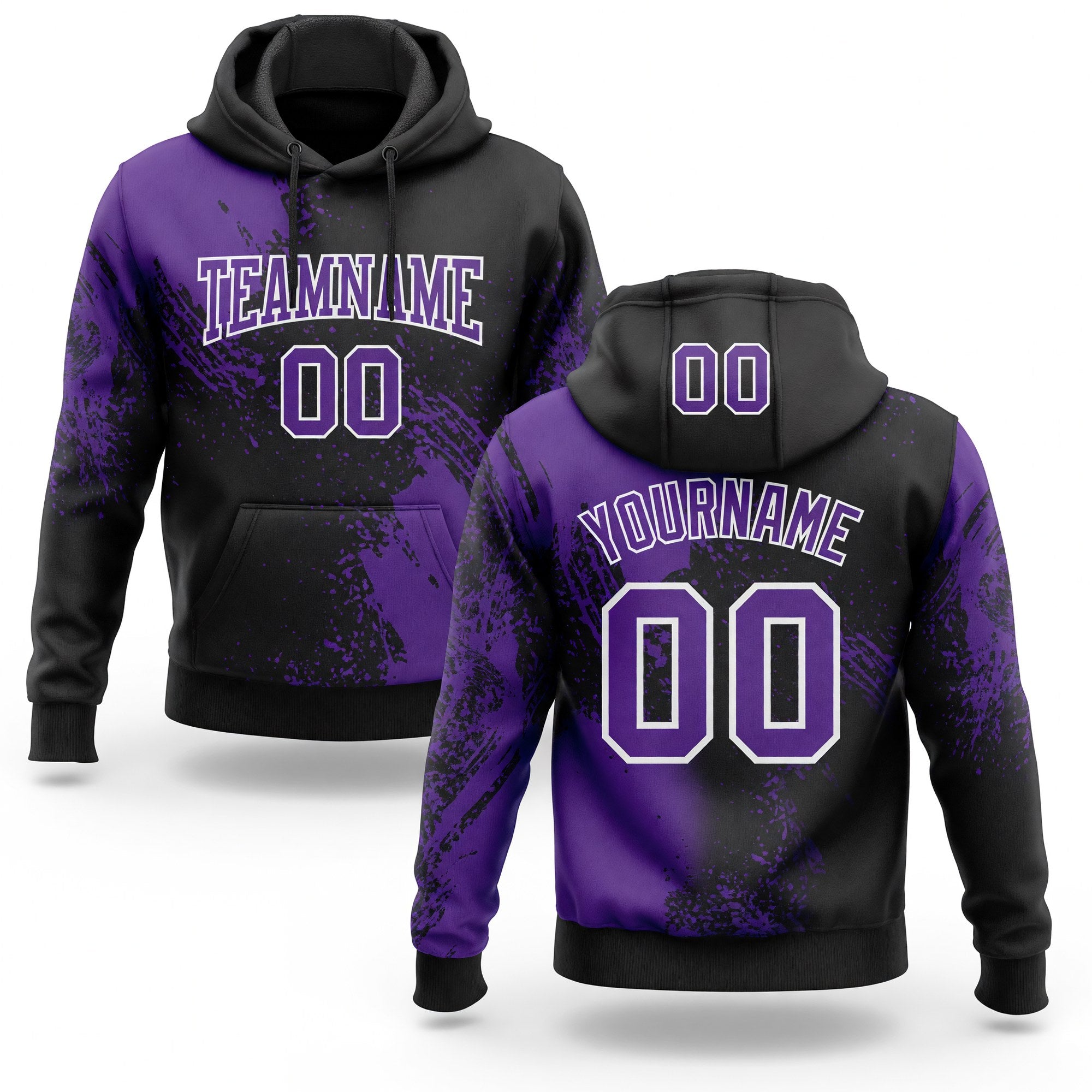 Custom Stitched Black Purple-White 3D Pattern Design Abstract Brush Stroke Sports Pullover Sweatshirt Hoodie