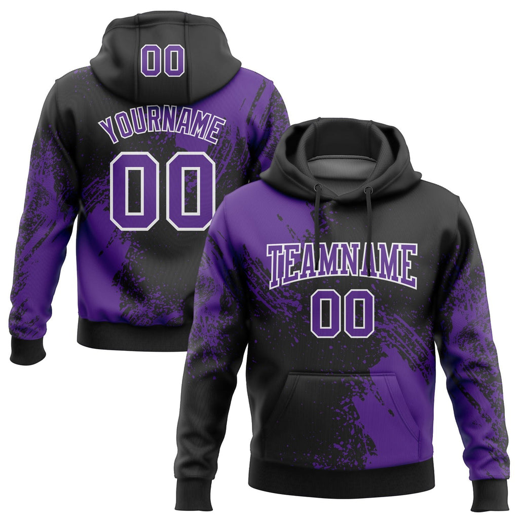 Custom Stitched Black Purple-White 3D Pattern Design Abstract Brush Stroke Sports Pullover Sweatshirt Hoodie photo 1