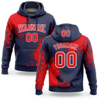 Custom Stitched Navy Fire Red-White 3D Pattern Design Abstract Brush Stroke Sports Pullover Sweatshirt Hoodie