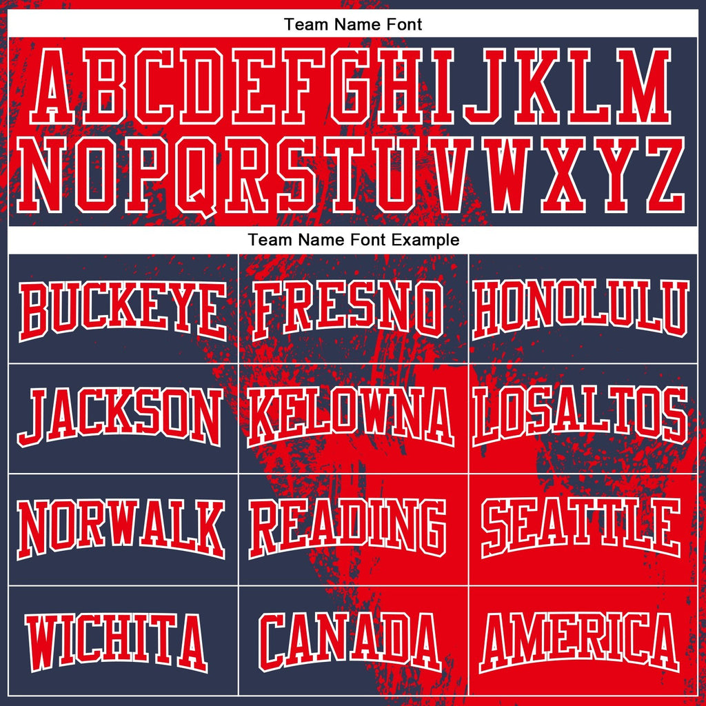 Custom Stitched Navy Fire Red-White 3D Pattern Design Abstract Brush Stroke Sports Pullover Sweatshirt Hoodie photo 3
