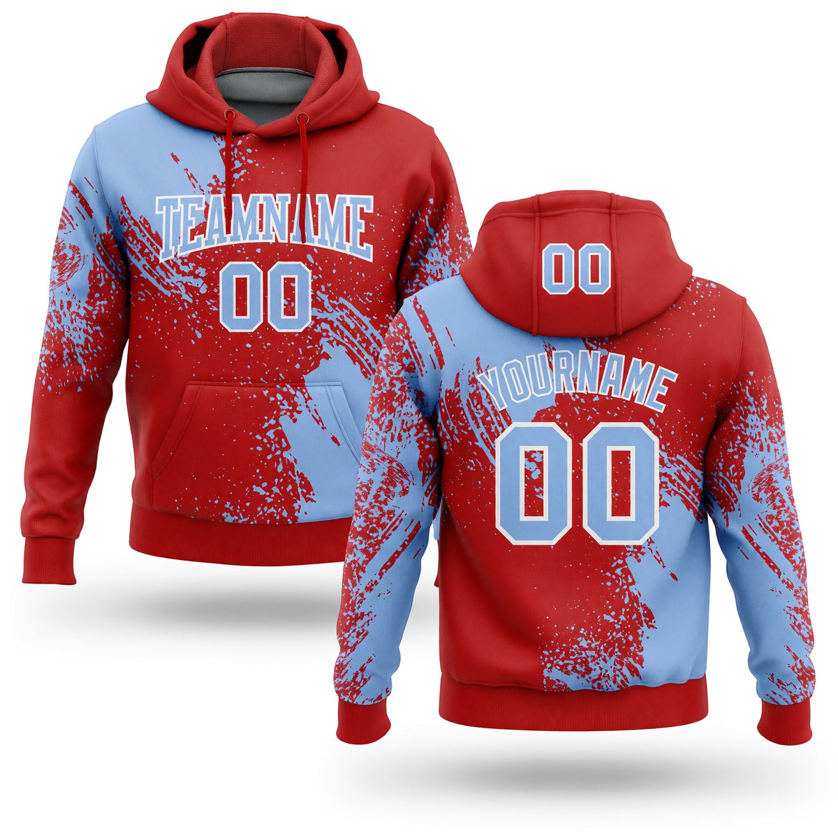 Custom Stitched Red Light Blue-White 3D Pattern Design Abstract Brush Stroke Sports Pullover Sweatshirt Hoodie
