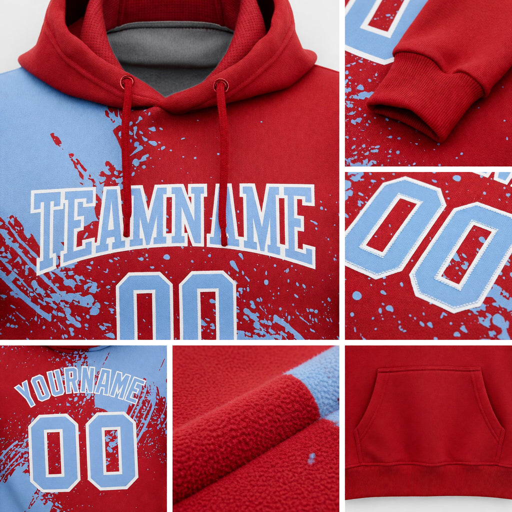 Custom Stitched Red Light Blue-White 3D Pattern Design Abstract Brush Stroke Sports Pullover Sweatshirt Hoodie detail