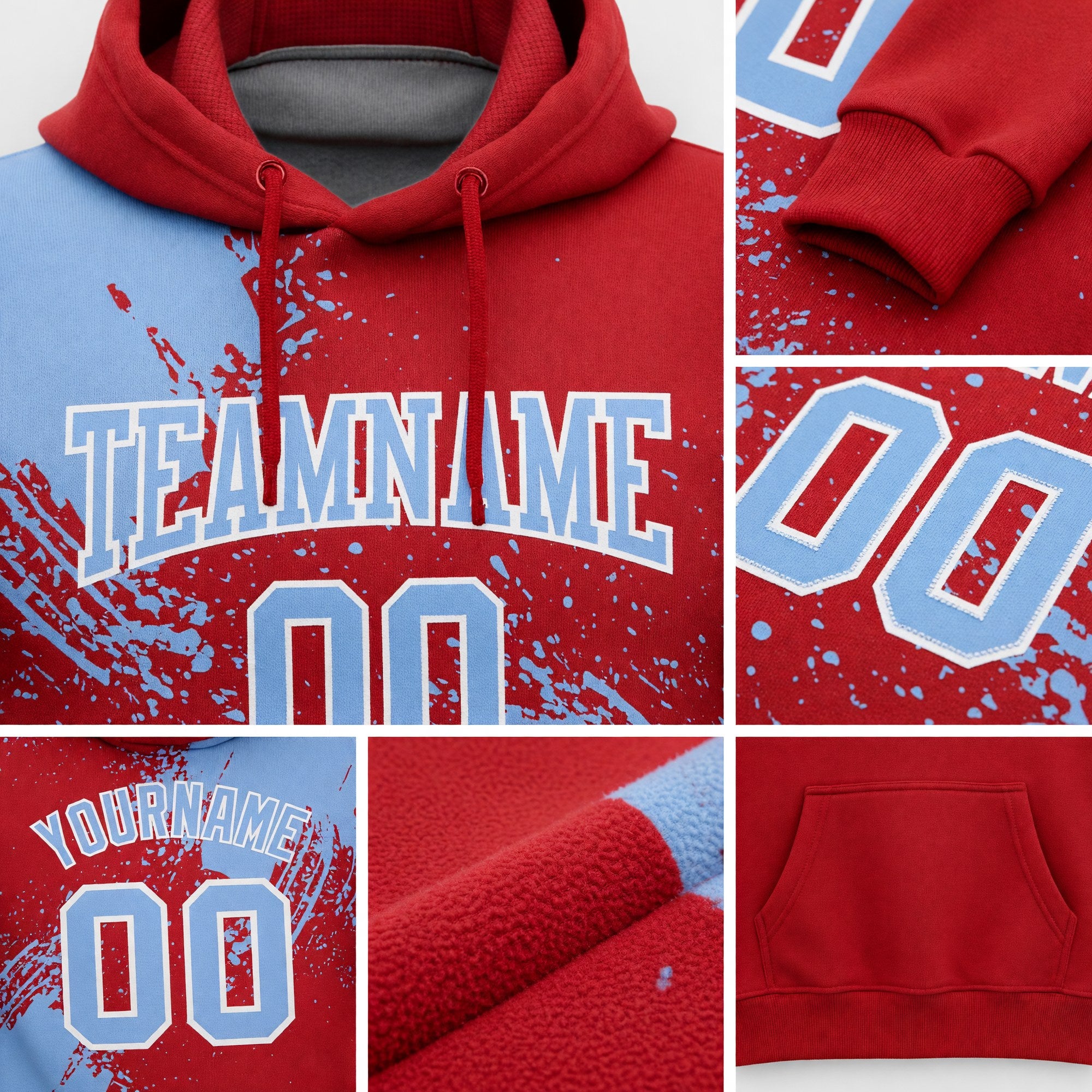 Custom Stitched Red Light Blue-White 3D Pattern Design Abstract Brush Stroke Sports Pullover Sweatshirt Hoodie detail