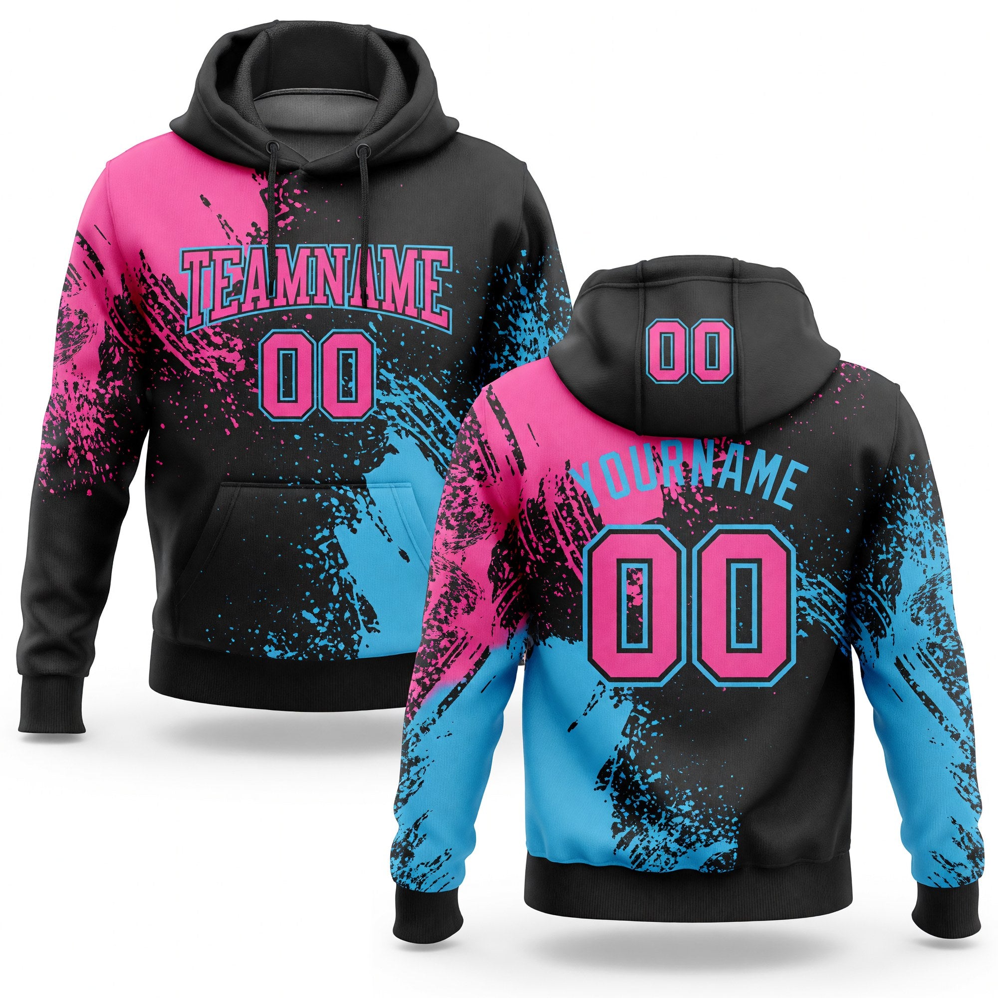 Custom Stitched Black Pink-Sky Blue 3D Pattern Design Abstract Brush Stroke Sports Pullover Sweatshirt Hoodie