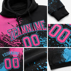Custom Stitched Black Pink-Sky Blue 3D Pattern Design Abstract Brush Stroke Sports Pullover Sweatshirt Hoodie detail