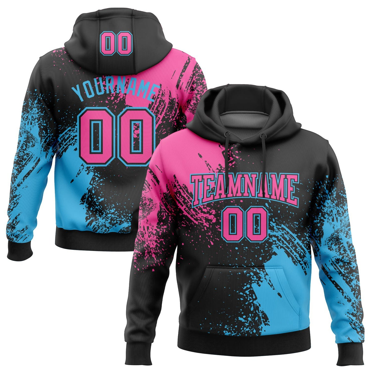 Custom Stitched Black Pink-Sky Blue 3D Pattern Design Abstract Brush Stroke Sports Pullover Sweatshirt Hoodie photo 1