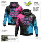 Custom Stitched Black Pink-Sky Blue 3D Pattern Design Abstract Brush Stroke Sports Pullover Sweatshirt Hoodie photo 2