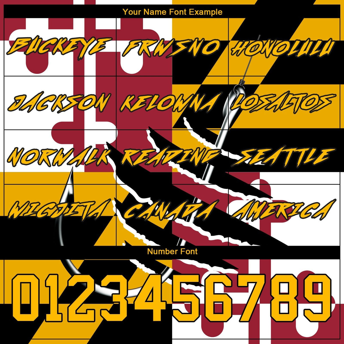 Custom Gold Black-Red 3D Maryland Flag And Fish Hook Fishing Sports Pullover Sweatshirt Hoodie photo 2