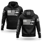 Custom Black White 3D American Flag And Fish Hook Fishing Sports Pullover Sweatshirt Hoodie