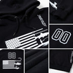 Custom Black White 3D American Flag And Fish Hook Fishing Sports Pullover Sweatshirt Hoodie detail