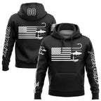 Custom Black White 3D American Flag And Fish Hook Fishing Sports Pullover Sweatshirt Hoodie photo 1