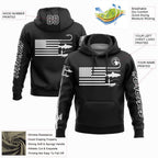 Custom Black White 3D American Flag And Fish Hook Fishing Sports Pullover Sweatshirt Hoodie photo 2