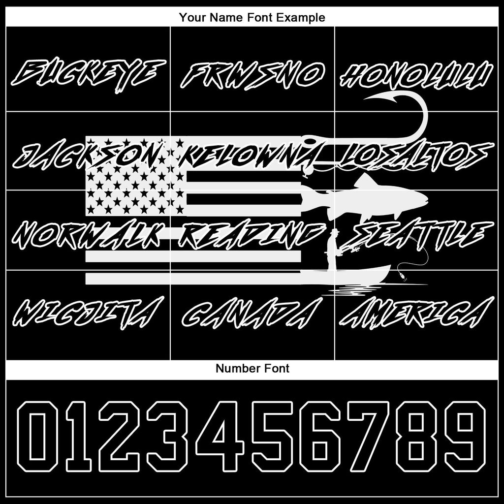 Custom Black White 3D American Flag And Fish Hook Fishing Sports Pullover Sweatshirt Hoodie photo 3