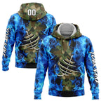 Custom Camo White-Black 3D Flame And Fish Hook Fishing Sports Pullover Sweatshirt Salute To Service Hoodie