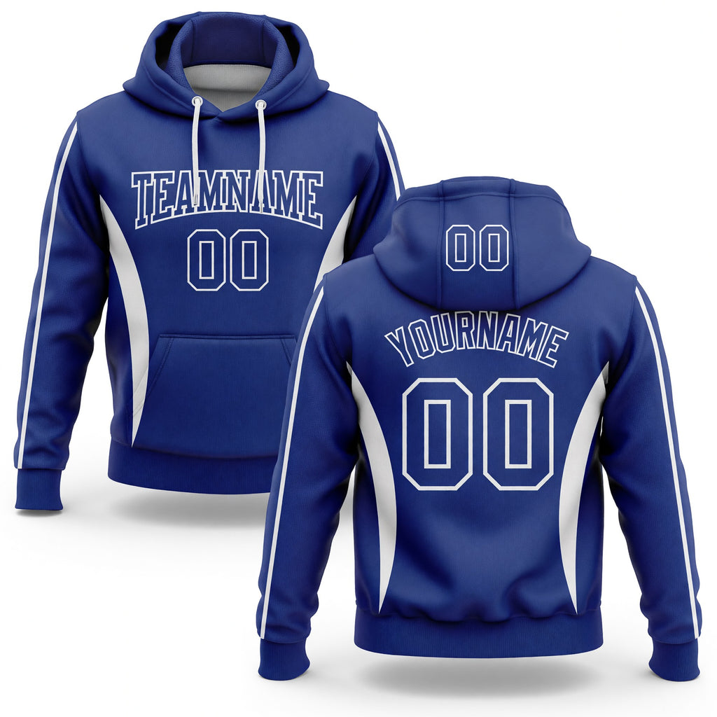 Custom Stitched Royal White 3D Pattern Design Color Blocking Stripe Sports Pullover Sweatshirt Hoodie
