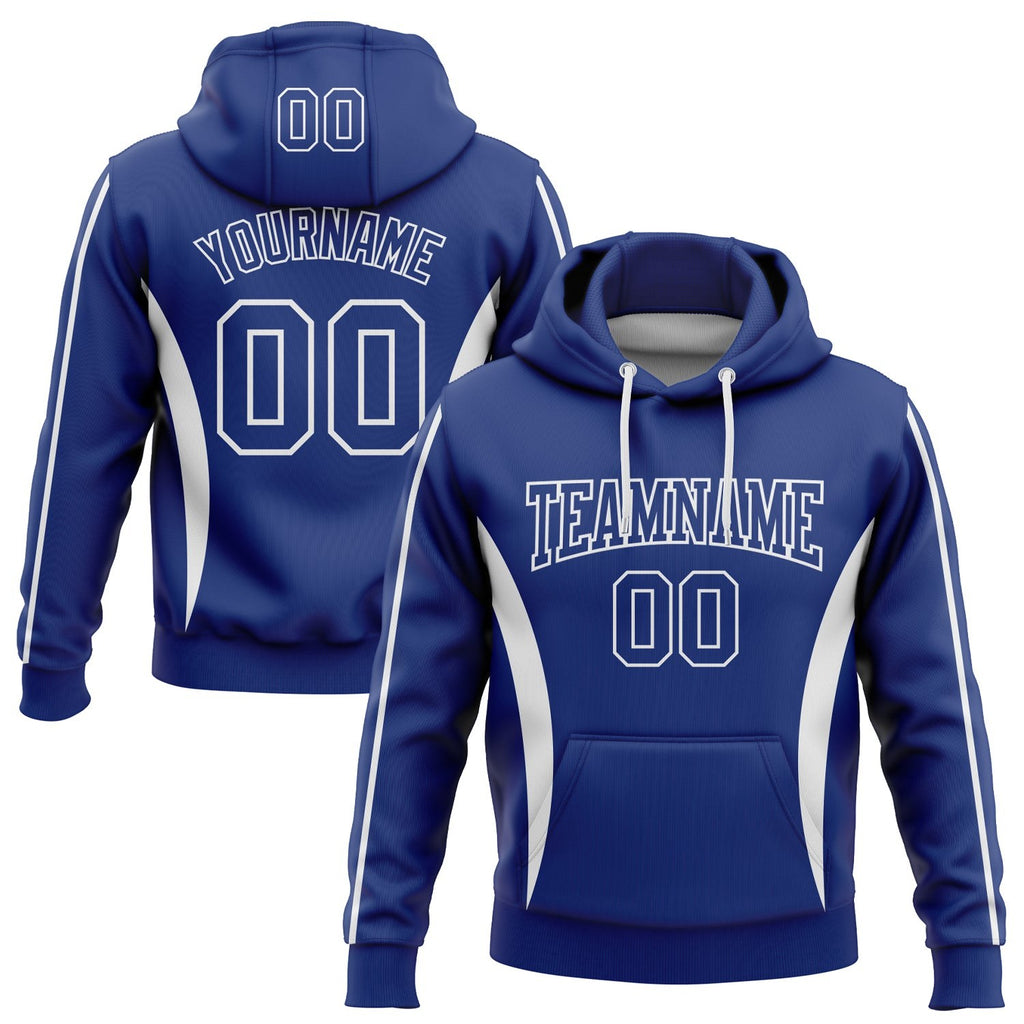 Custom Stitched Royal White 3D Pattern Design Color Blocking Stripe Sports Pullover Sweatshirt Hoodie photo 1