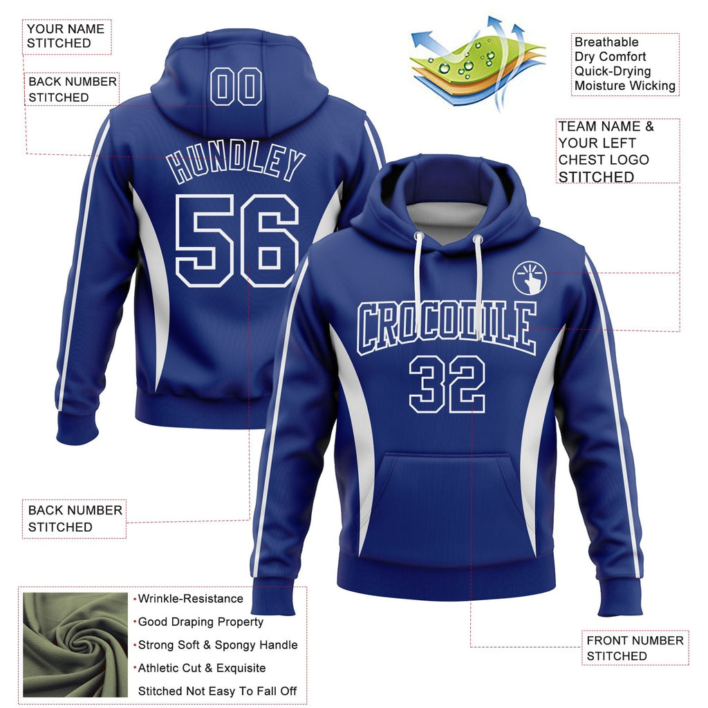 Custom Stitched Royal White 3D Pattern Design Color Blocking Stripe Sports Pullover Sweatshirt Hoodie photo 2