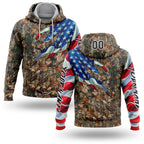 Custom Camo Black-White 3D American Flag Hunting Sports Pullover Sweatshirt Hoodie